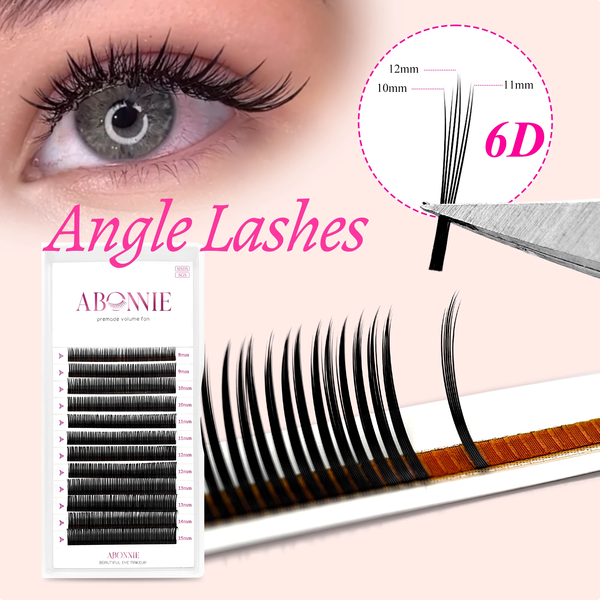 Abonnie 6D Wispy Angel Lashes Flauschige Volumen-Wimpern Vorgefertigte Spike-Wimpernverlängerungen Einzelwimpern Mix-Tray