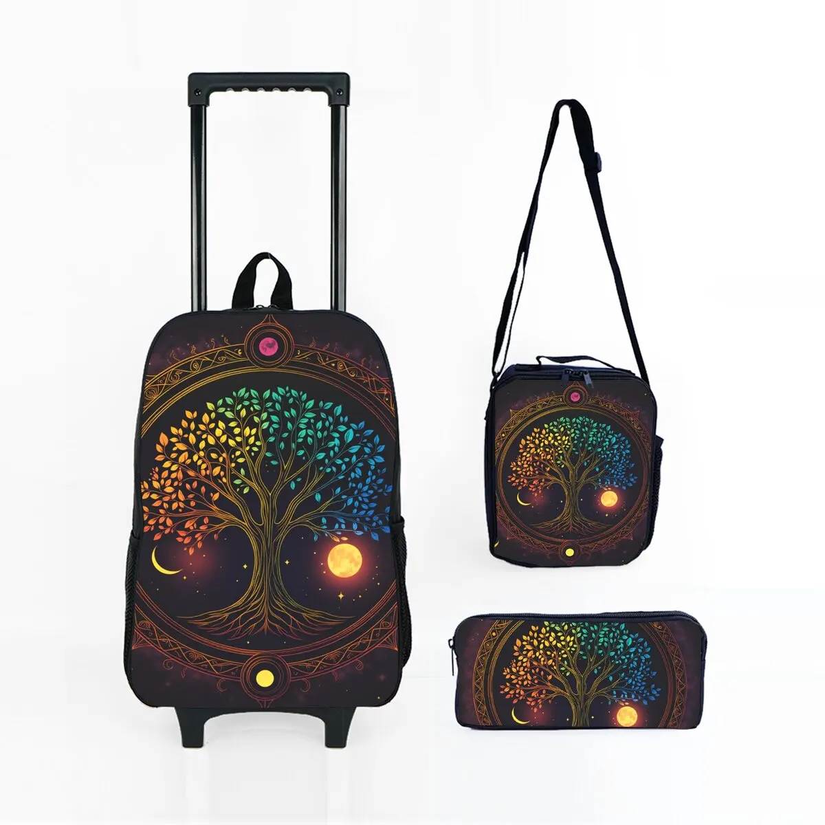 

Tree of Life Wheeled Rolling Bag Set with Lunch Box Pen Bag with Wheels School Trolley Backpack Bag for Girl/Boys