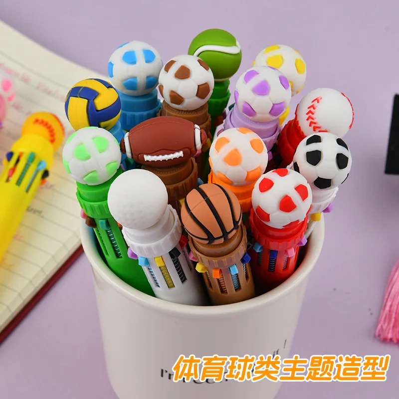 30Pcs/Lot Cute Cartoon Multi-Color Retractable Ballpoint Pens 10 Colors Sports Ball Gel Pen Kids School Stationery Holiday Gifts