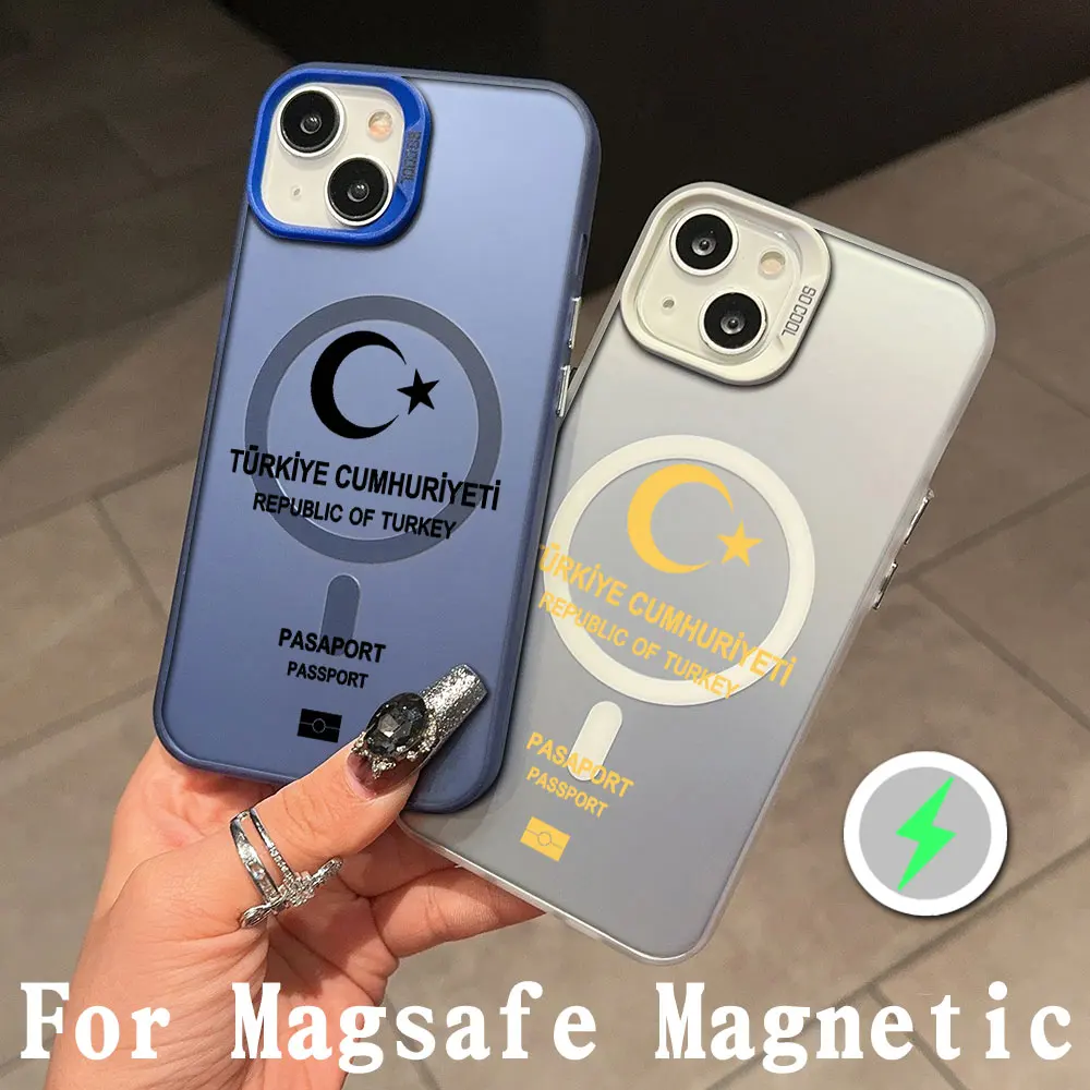 Turkey Passport Magsafe Magnetic Phone Case for IPhone 11 12 13 14 15 16 Pro Max Plus Creative Border Silver Plated Cover image 3