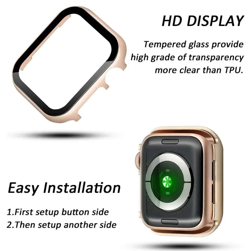 Cover for Apple Watch case 6 SE 5 4 3 8 7 9 45mm 41mm 44mm 42mm 40mm 38mm Metal Aluminum Bumper Tempered Glass screen Protector