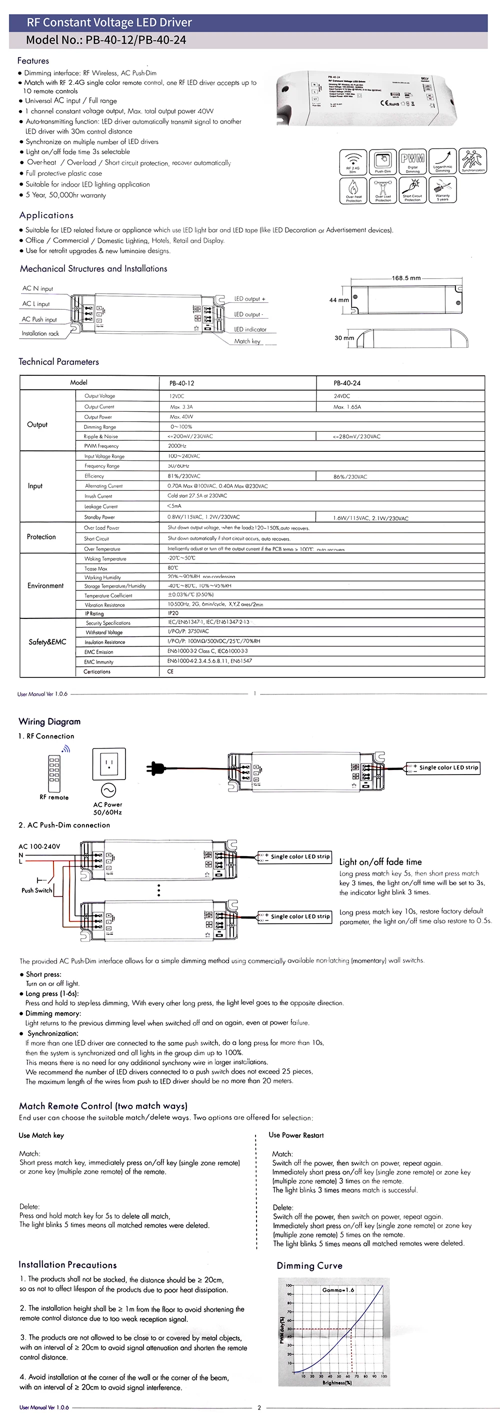 40W/70W/150W dimmbarer LED-Treiber, RF-Fernbedienung, AC-Push-Dim-Beleuchtungstransformator, Dimmer-Netzteil für LED-Streifenlichter, DC12V 24V – Detail 1