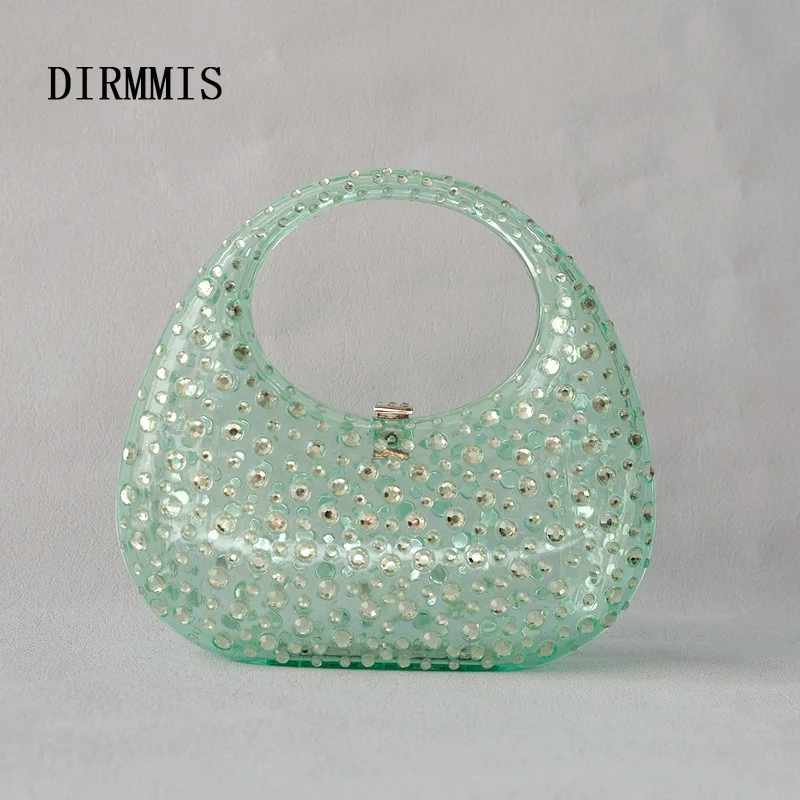 

New Trendy Bags Fashion Women Handbags Green Diamond Acrylic Luxury Party Tote Prom Evening Bag Woman Wedding Cute Box Clutch