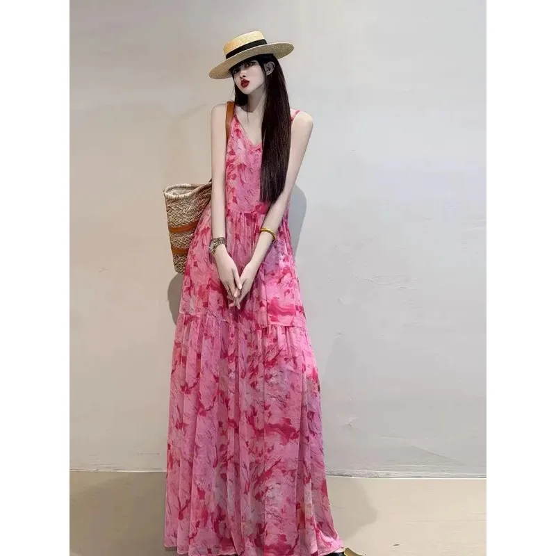 

Women Vaion Bohemian Tie-dye Cami Dress Loose Flowy Chiffon Maxi Swing Dress