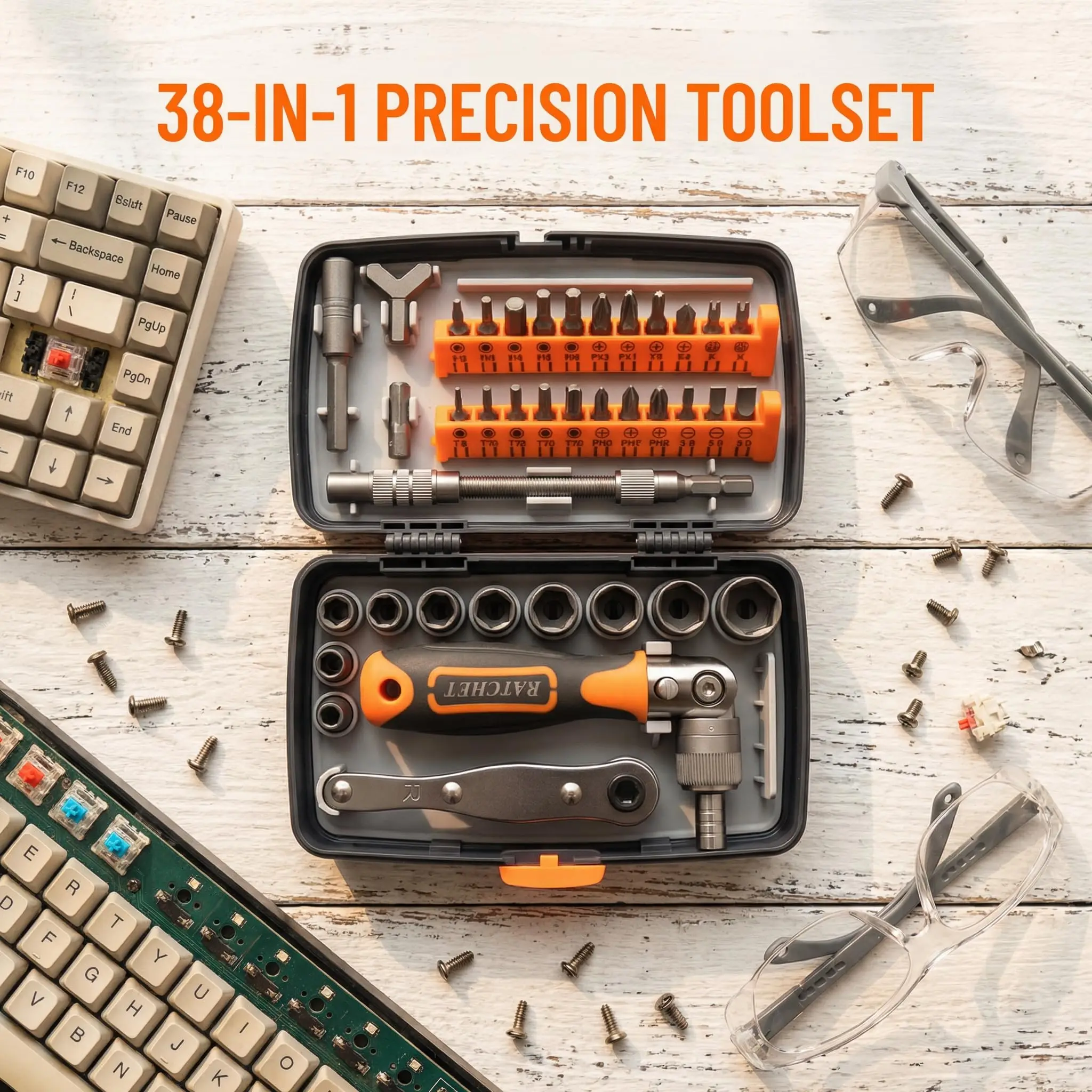 38-in-1 Multi-Function Screwdriver Set, Precision Tool Kit with Sockets Bits & Carrying Case for DIY Furniture Electronics Repai