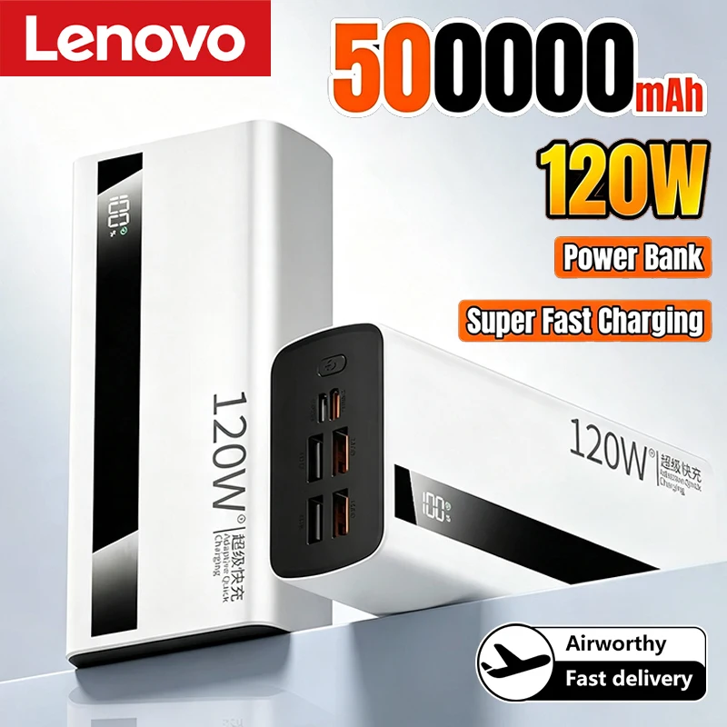Lenovo 120W 50000mAh Power Bank CCC Super Fast Charging Ultra Capacity Portable Battery Charger LED Digital Display For IPhone