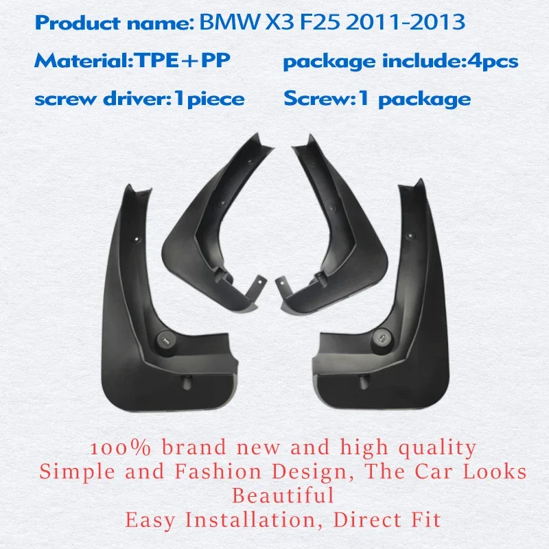 FOR BMW X3 F25 2011 2012 2013 Mudguard Fender Mud Flaps Guards Splash Mudflaps Car Accessories Front Rear 4pcs