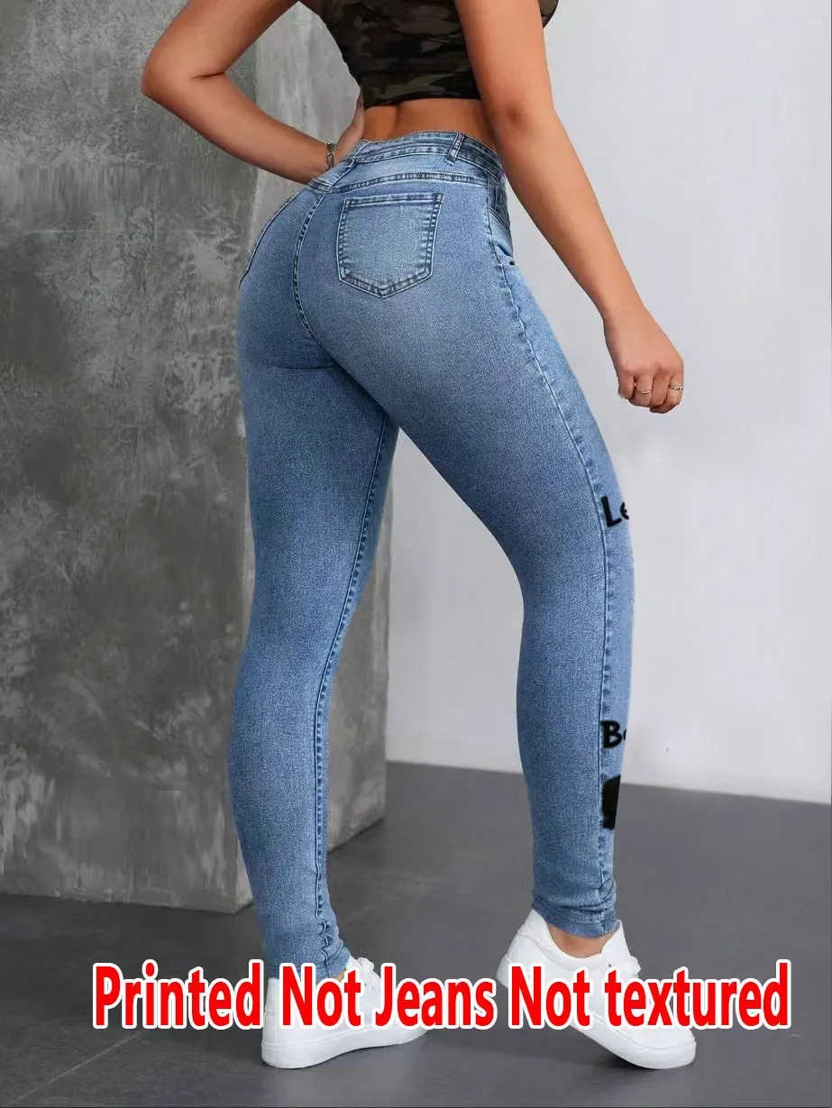 8460 [Printed Leggings - Not Faux Denim Fabric]Printed Leggings - Non-Faux Denim Fabric, Women'S Three-Quarter Pants,