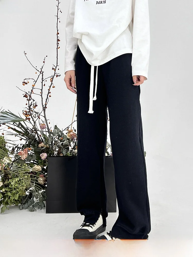

Ele Loose Fit Zipper Pure Cotton Side Slit Casual Pants Women Trendy Commute Sle Long Pants Wide Leg Pants
