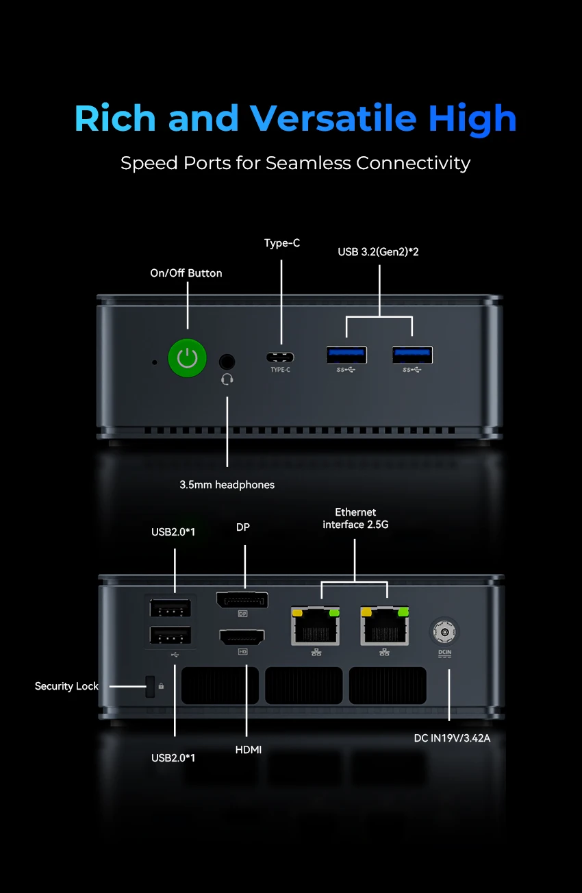GMKtec M5 Ultra MINI PC Ryzen 7730U Win11 Pro WiFi 6E BT5.2 DDR4 3200MT/s Dual Cooling Fans 2.5G LAN*2 RJ45 Desk Gaming Computer