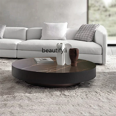 Italian Mild Luxury Marble Tempered Glass Stone Plate Coffee Table Modern Positive round Tea Table