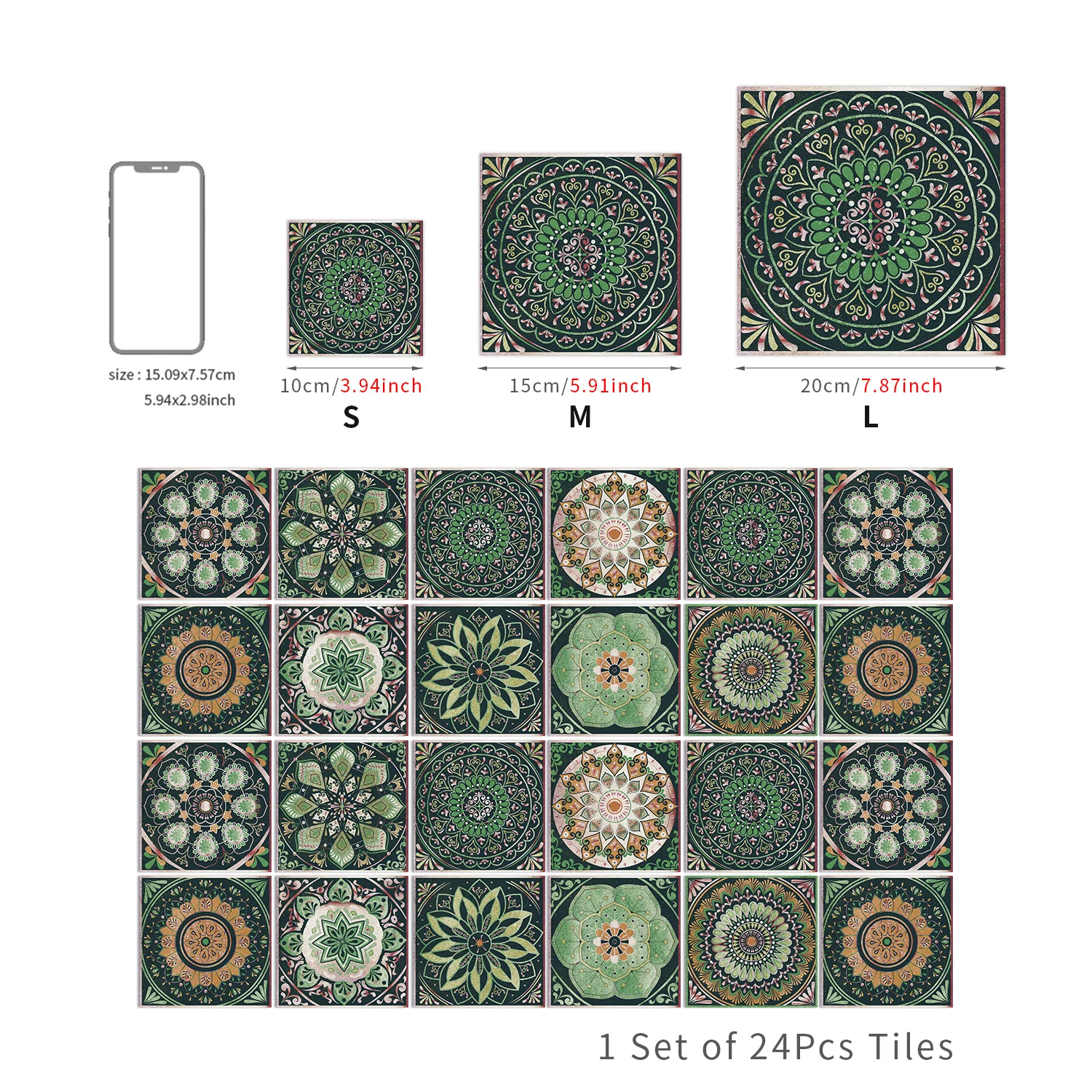 24pcs/set Tile Self-Adhesive Wall Stickers, Peel And Stick, Waterproof Living Room Kitchen Backsplash Bedroom Home Wall Stickers