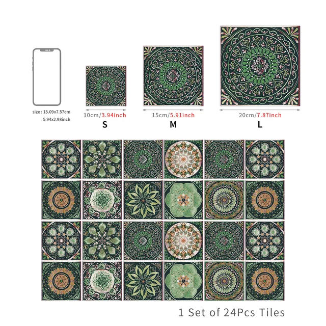 24pcs/set Tile Self-Adhesive Wall Stickers, Peel And Stick, Waterproof Living Room Kitchen Backsplash Bedroom Home Wall Stickers 2
