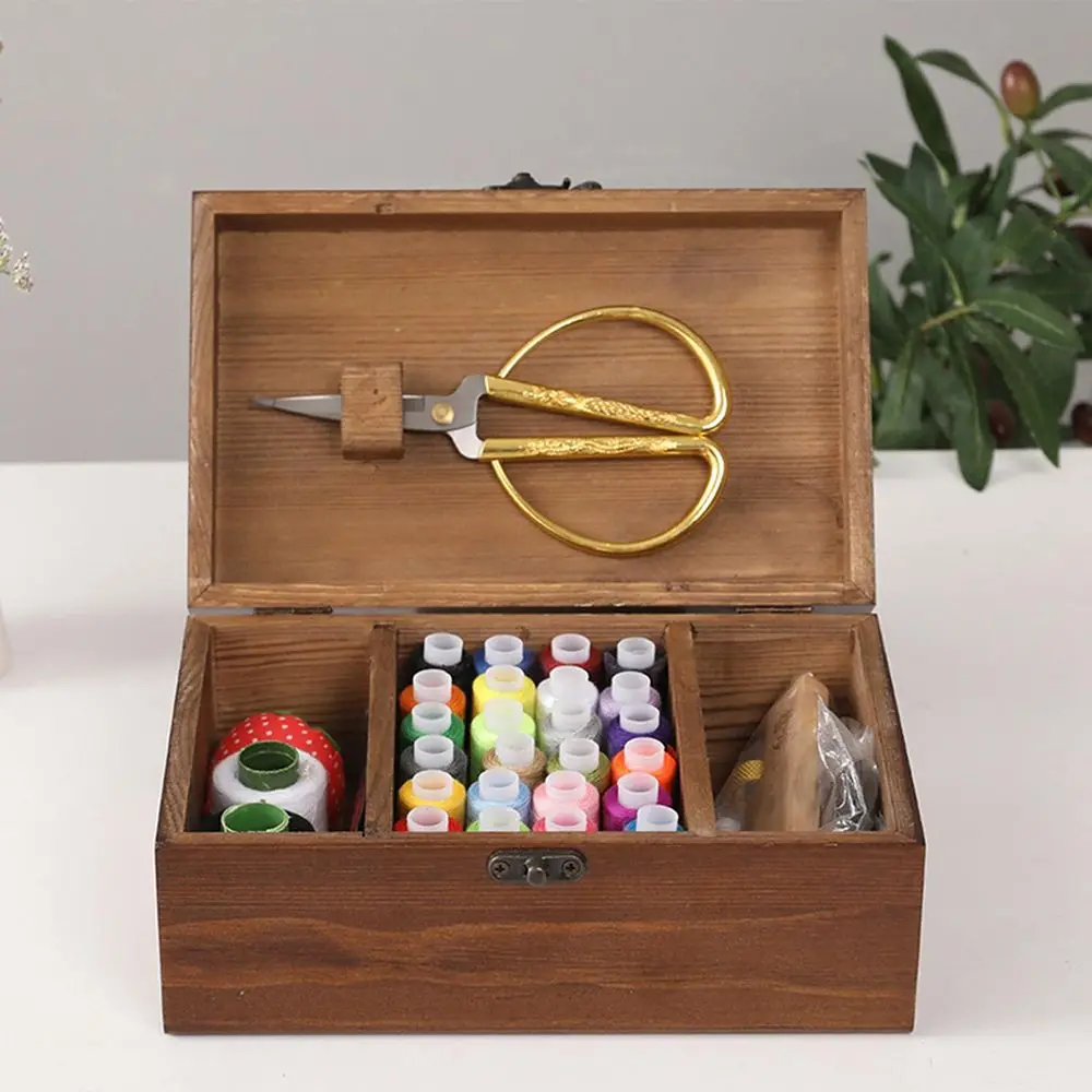 Portable Empty Household Needle Thread Storage Case Sewing Kit Box Wooden Box Sewing  Storage Case