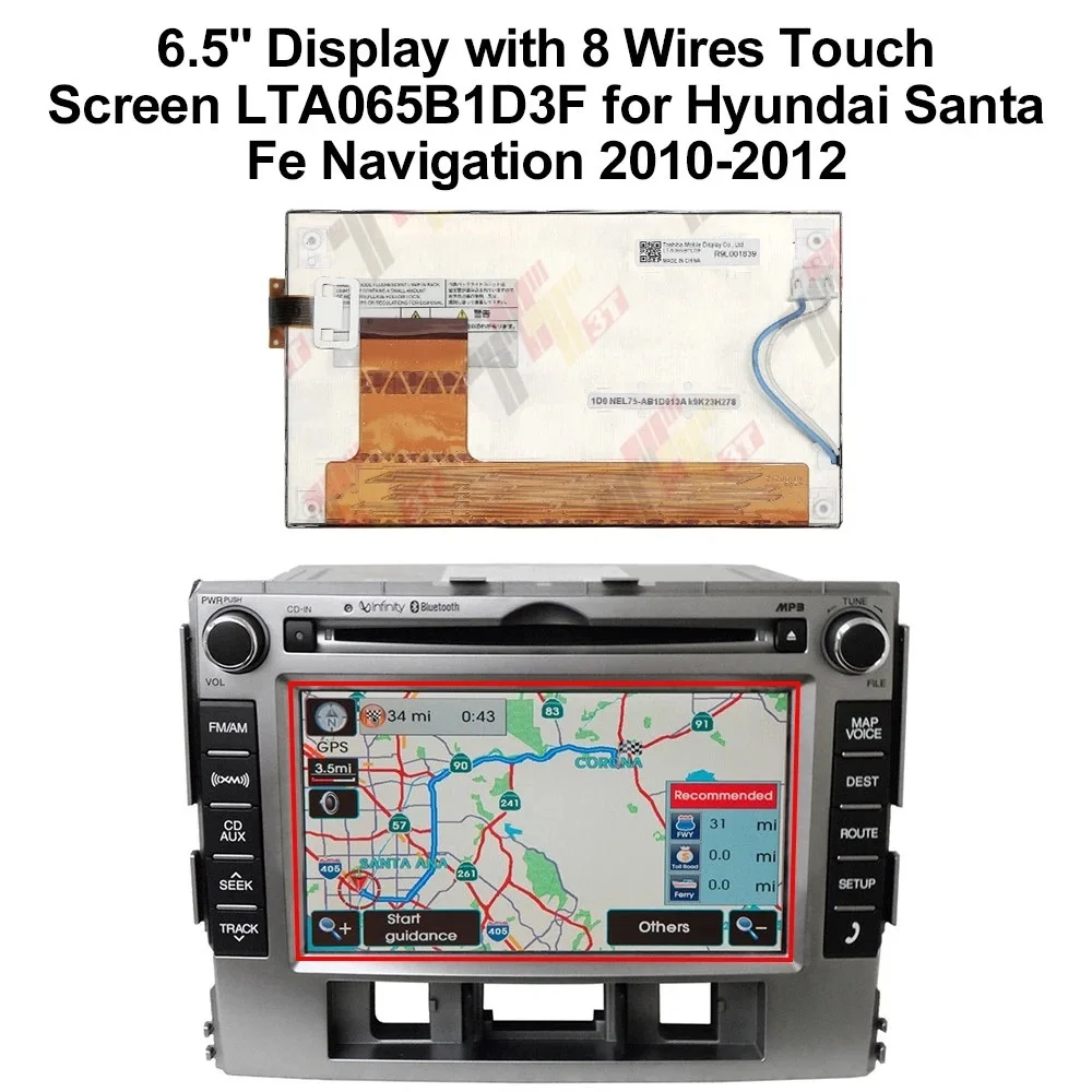 Display with 8 Wires Touch Screen LTA065B1D3F for Hyundai Santa Fe Navigation