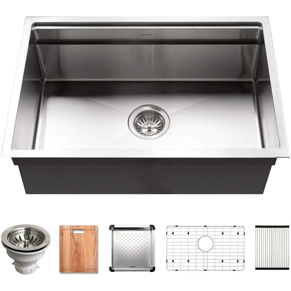 26 inch Novus 18 Gauge Stainless Steel Undermount Dual Platform Workstation Single Bowl Kitchen Sink with Accessories