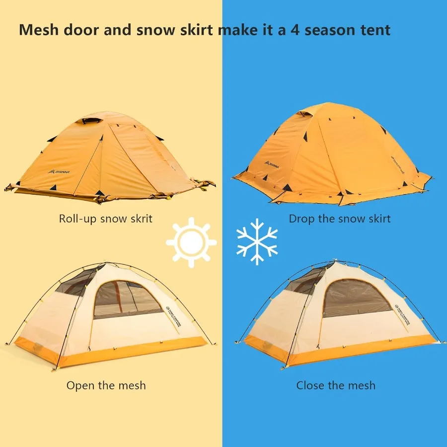 خيمة 4 فصول لحقيبة الظهر لخيام الشتاء لشخصين خيمة الطقس البارد خفيفة الوزن مقاومة للماء بطبقة مزدوجة لجميع المواسم خيمة الشب #3