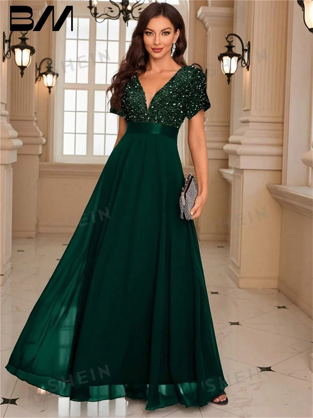 

Classic Deep V Neck Evening Gown 2024 Charming Short Sleeve Party Dress Romantic A-Line Floor Length Gowns Vestidos De Novia