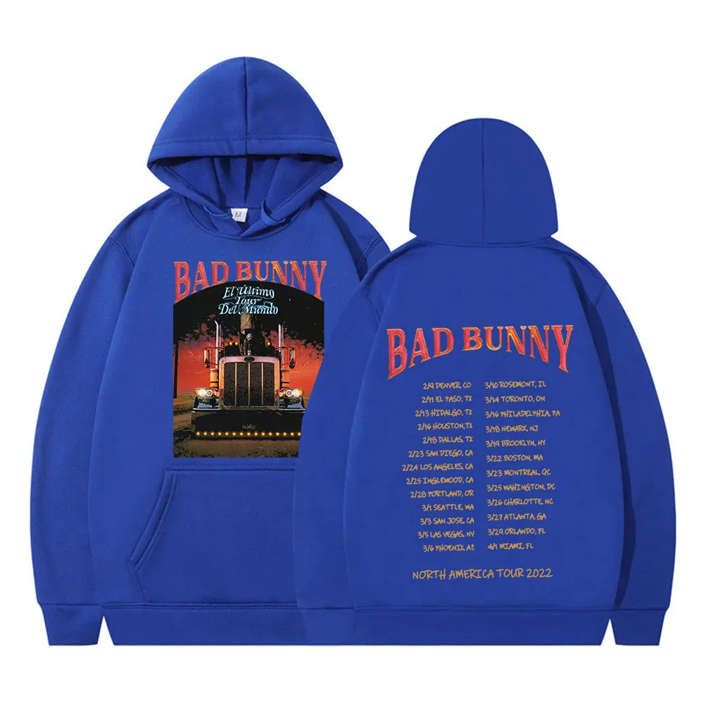 2022 Bad Bunny El Ulitimo Tour Delmundo Tour North American Tour Double-sided Print Hoodie Streetwear Oversized Sweatshirts Tops