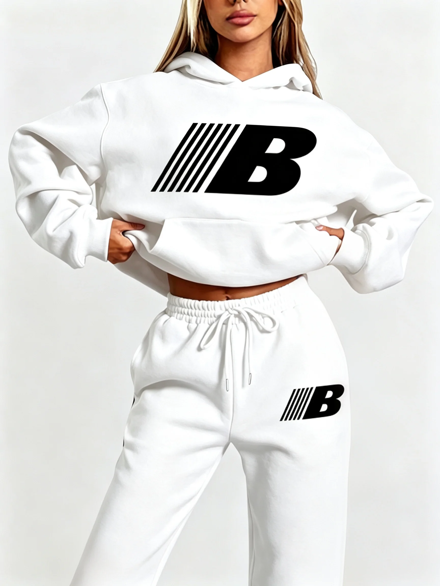 2026 Heißer Verkauf Damen 2-teiliges Hoodie-Set Urban Casual Sportbekleidung Bedruckter Kapuzenpullover und passende Hose Outfit – Detail 9