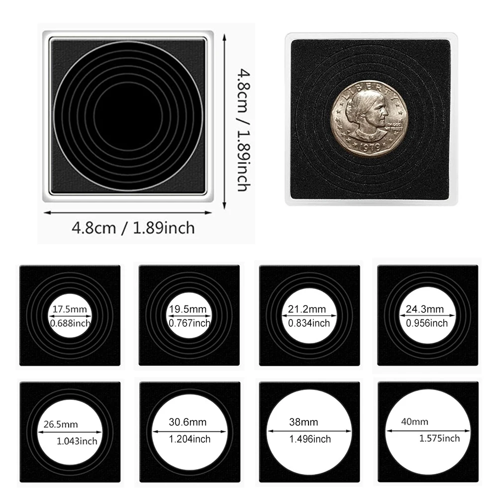 150PCS Plastic Square Coin Holder Capsules Container Coin Transparent Gaine Small Round Coin Protection Box Display 20mm-40mm