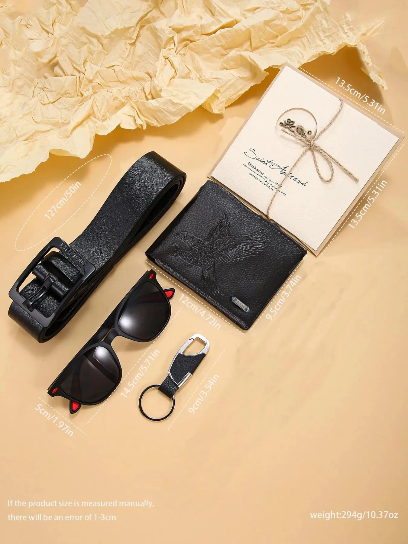 6-Piece Fashionable Three-Eye Quartz Watch Set with Leather Strap and Geneva-Style Dial
