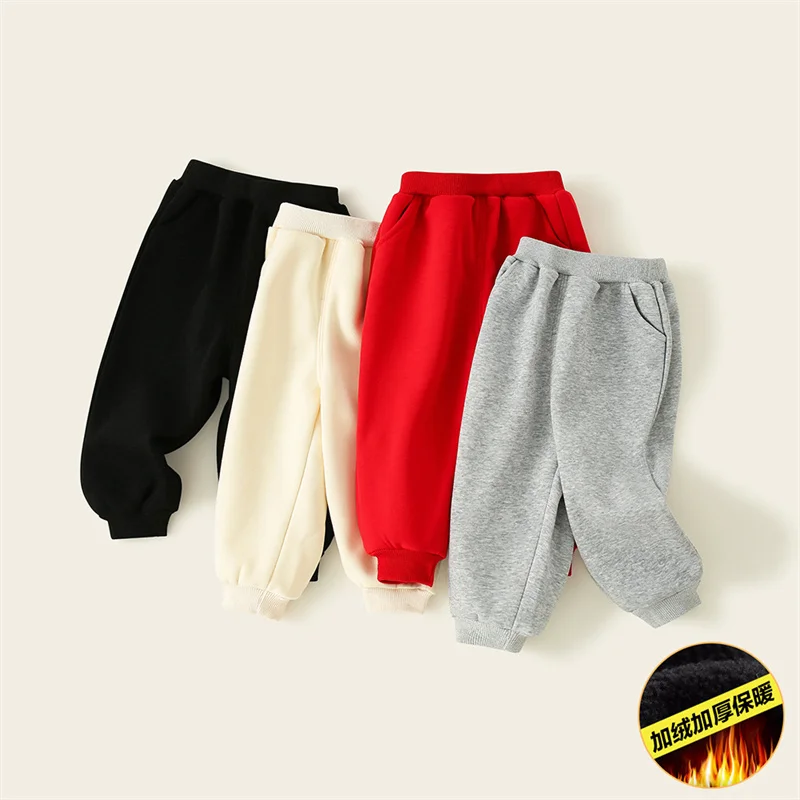 

Брюки на флисовой подкладке для мальчиков, спортивные зимние теплые брюки для девочек, детские утепленные модные спортивные штаны с подкладкой, новые детские повседневные штаны, От 2 до 8 лет