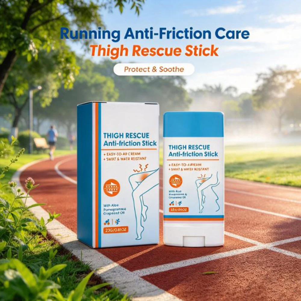 Thigh Rescue Anti‑friction Stick, Sweat & Water Resistant Anti‑Chafing Balm with Aloe Pomegranate Grapeseed Oil, Prevent Inner T