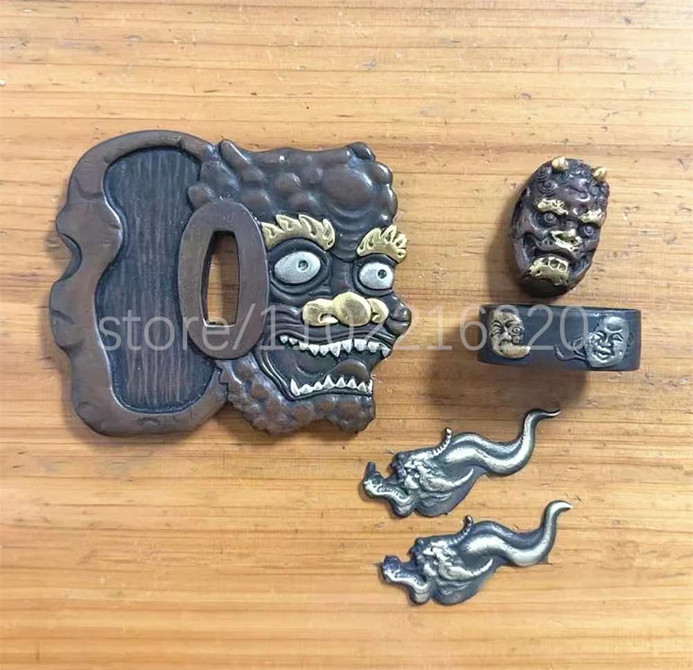 Unique Copper Brass Gold Plated Silver Tsuba Handguard Fuchi Kashira Menuki For Real Japan Samurai Katana Sword Fittings