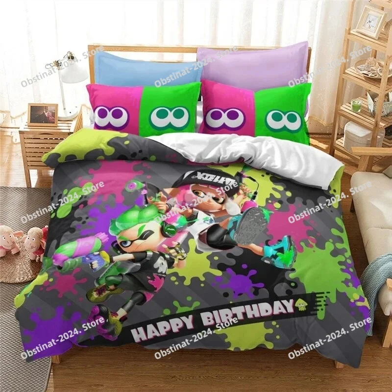 

3D Print Splatoon Game Fashion Bedding set Printed Duvet Cover Pillowcase Single Double Queen Super King Size Sets