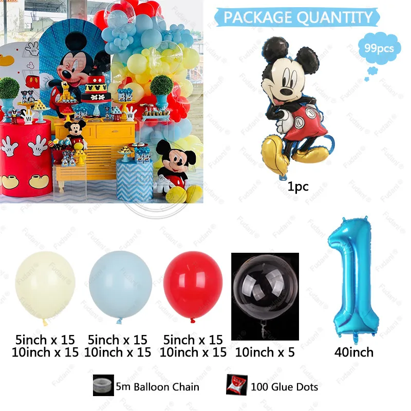 99 sztuk Disney Cartoon Mickey Minnie Mouse balony foliowe 32 cale niebieski balon numeryczny artykuły urodzinowe dla dzieci Baby Shower