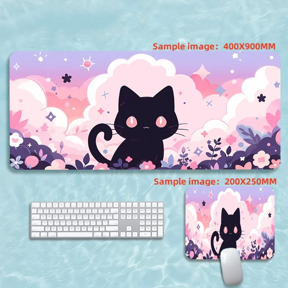 

Большой игровой коврик для мыши с розовым котом, геймерский большой коврик для мыши, компьютерный коврик для мыши с замком по краям, 90x40 см, коврик для клавиатуры, стол, коврик для мыши в стиле аниме