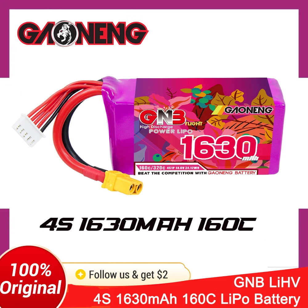 GNB 4S 1630mAh 160C Lipo Battery For DJI FPV, 5 to 6 inch Drone, GEPRC MARK5, MARK4, RC Drone Spare Parts XT60 14.8V Battery