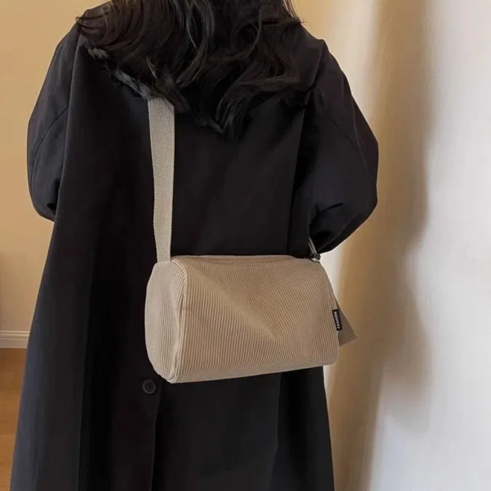 

Casual Bag Soft Corduroy Shoulder Bag Korean Style Versatile Striped Handbag Texture Large Capacity Pillow Shaped Bag Women