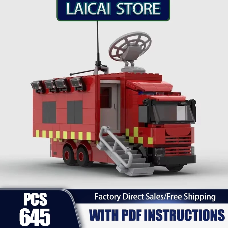 Urban Car Model Moc Building Bricks Fire Mobile Command Vehicle Model Technology Modular Blocks Christmas DIY Assembly Toy Gifts