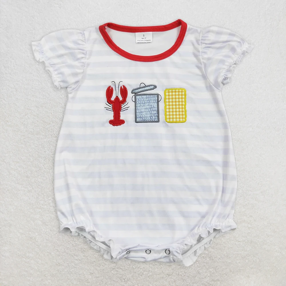 

Baby Girls Short Sleeve Romper Striped Crawfish Boiled Corn Design Infant Outfit for Girls