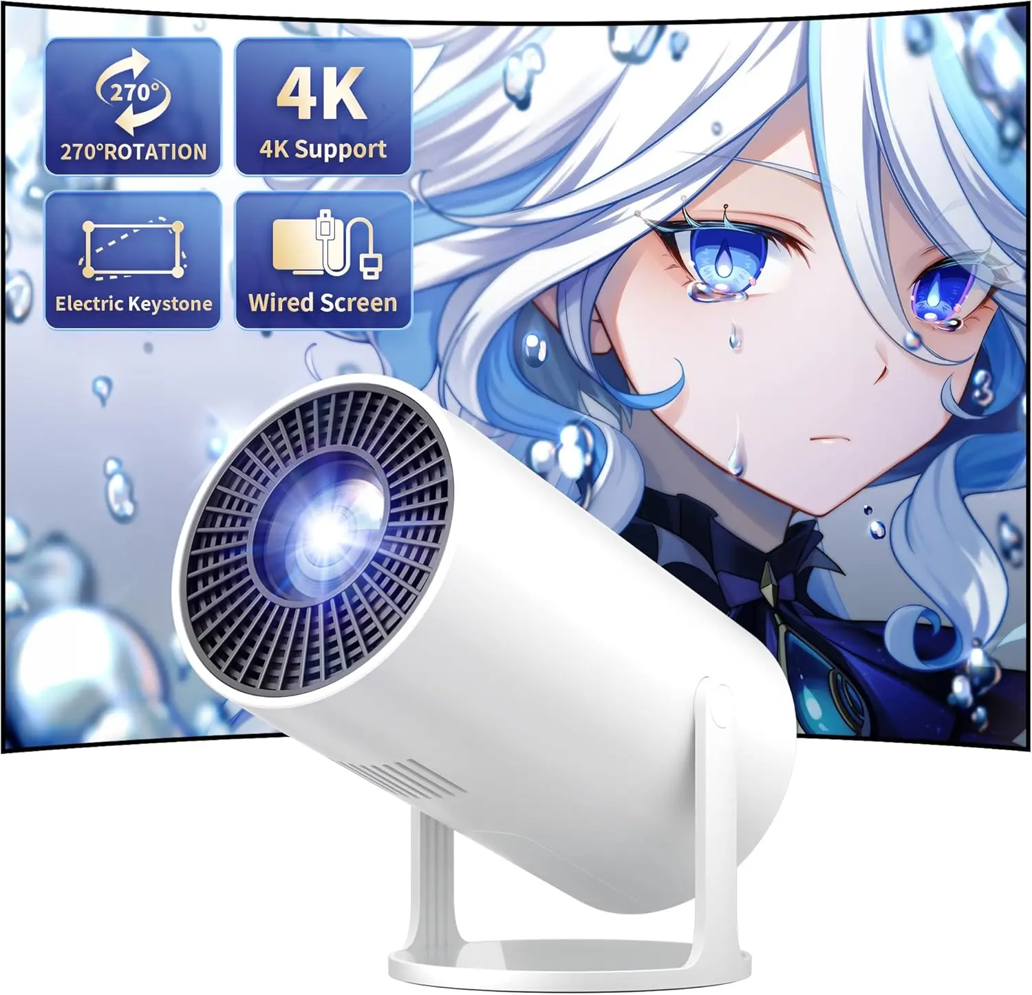 

Портативный мини-проектор 4K с поворотной подставкой, Full HD 1080P для домашнего и наружного использования