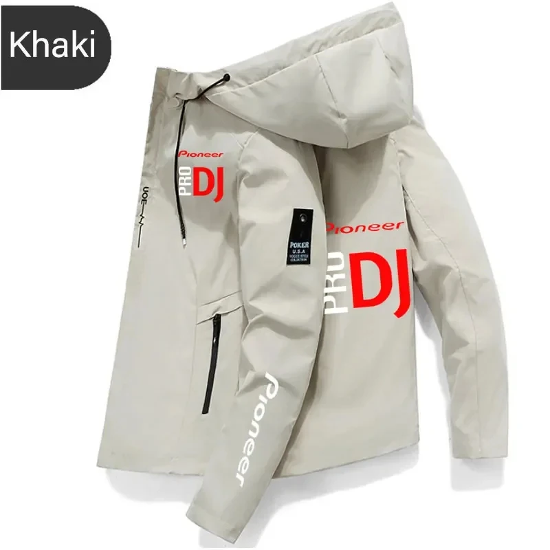 Men's Spring and Autumn DJ Printed Polyester Spring and Autumn Windproof Outdoor Sports Fashion Hooded Zipper Jacket