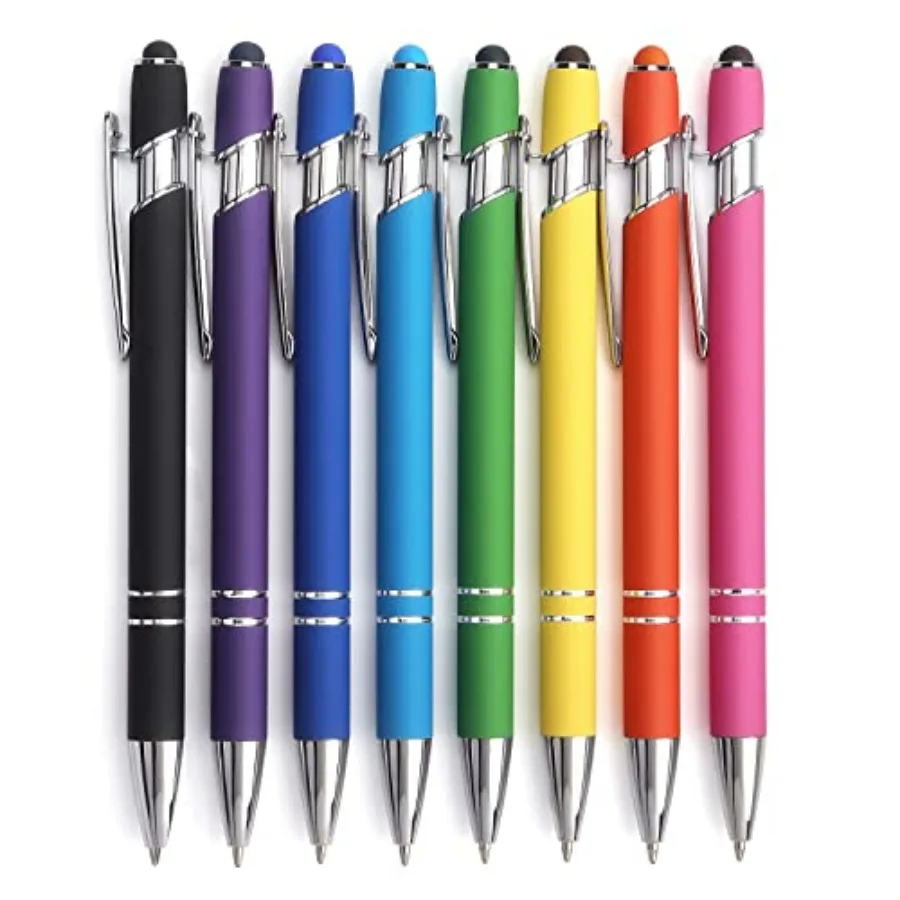 8 Pack Ballpoint Pen 2-in-1 Stylus Retractable Ballpoint Pen with Stylus tip, Metal Stylus Pen for Touch Screens, 1.0 mm Black