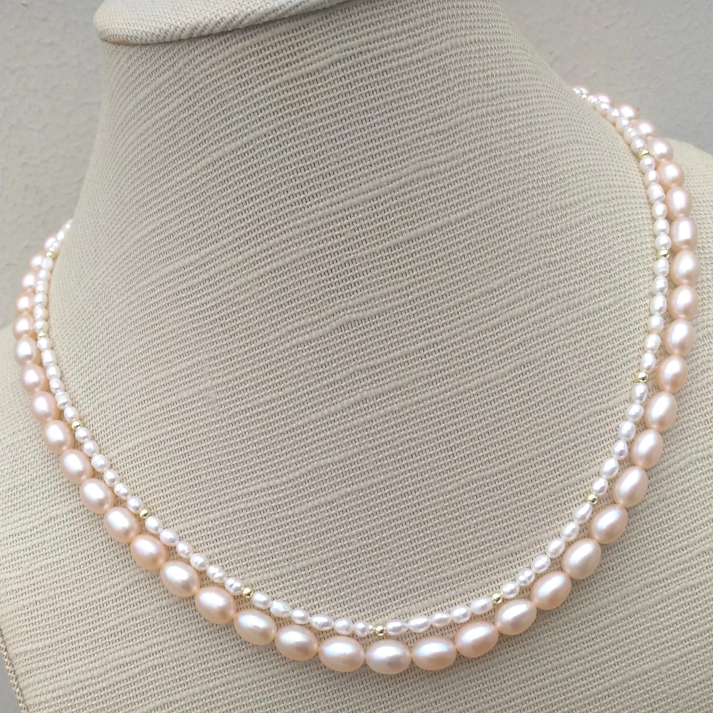 Double Strand 2 Rowsnew Natural Seawater Real Pearl White Rice Grain Shape 5-6mm 7-8mm Pink Fine Jewelry