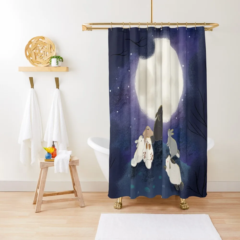 

Full Moon Rabbits Shower Curtain Waterproof Shower Bathroom Accessorys Luxury Bathroom Curtain