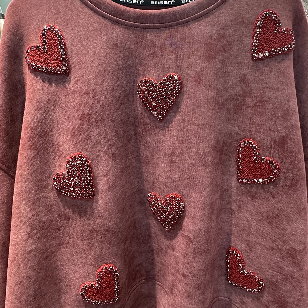 حجم كبير ربيع الخريف جودة عالية يتدفقون الماس القلب جولة الرقبة قصيرة البلوز المرأة فضفاضة عارضة تنوعا أعلى #6