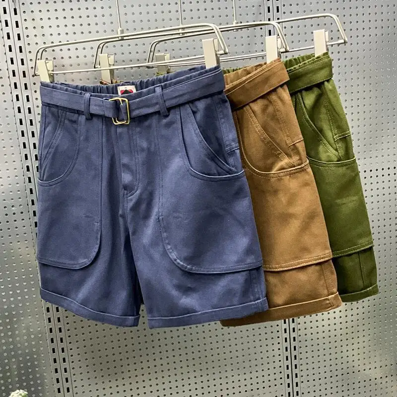 

Men's Pure Cotton Workwear Shorts Four-Five Sided 5 Inches Mid-Calf Retro Japanese Style Casual Pants with Large Pockets