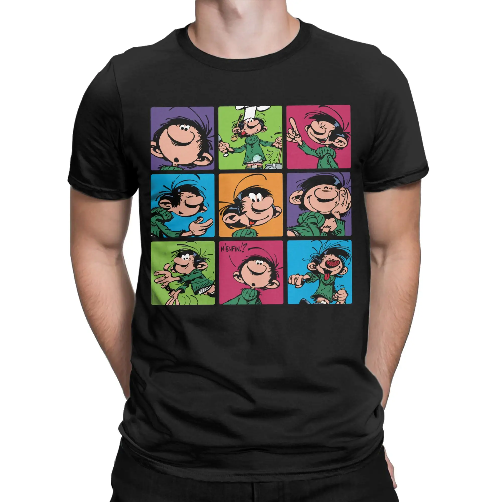 Men's Gaston Lagaffe Multitude Squares Gomer Goof T Shirt  Cotton Clothes Short Sleeve Crew Neck Tee Shirt 4XL 5XL T-Shirts