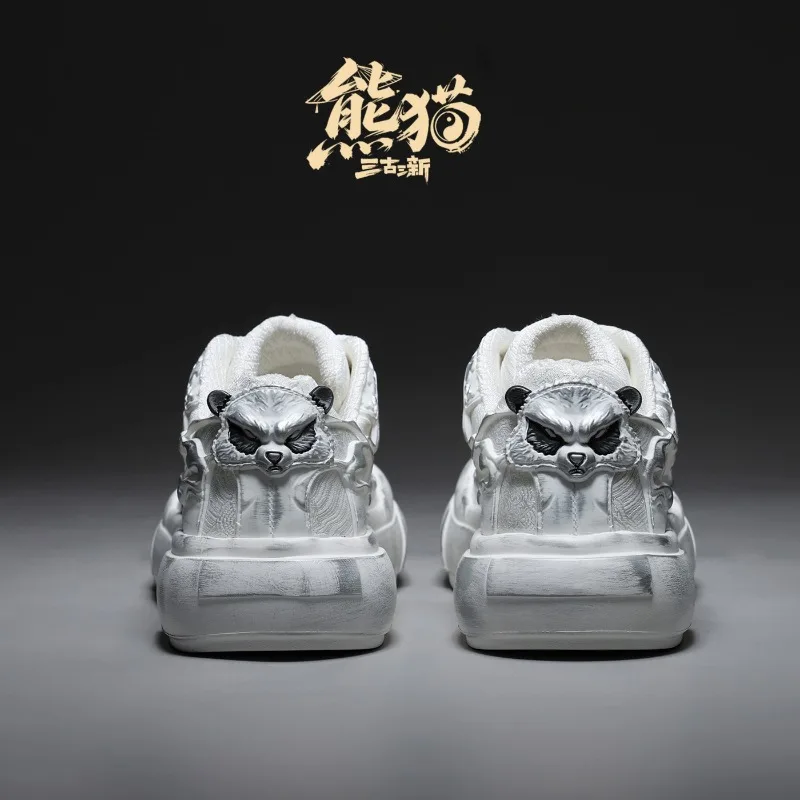 Men Panda Totem Board Shoes 2026 Low‑top Breathable Fabric Rubber Sole Wear‑resistant Lace‑up Daily Casual Sneakers White Black