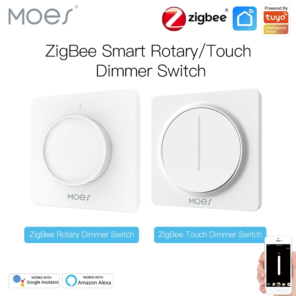 

Умный поворотный/сенсорный регулятор яркости ZigBee, переключатель Smart Life/Tuya с управлением через приложение, работает с голосовыми помощниками Alexa Google, ЕС