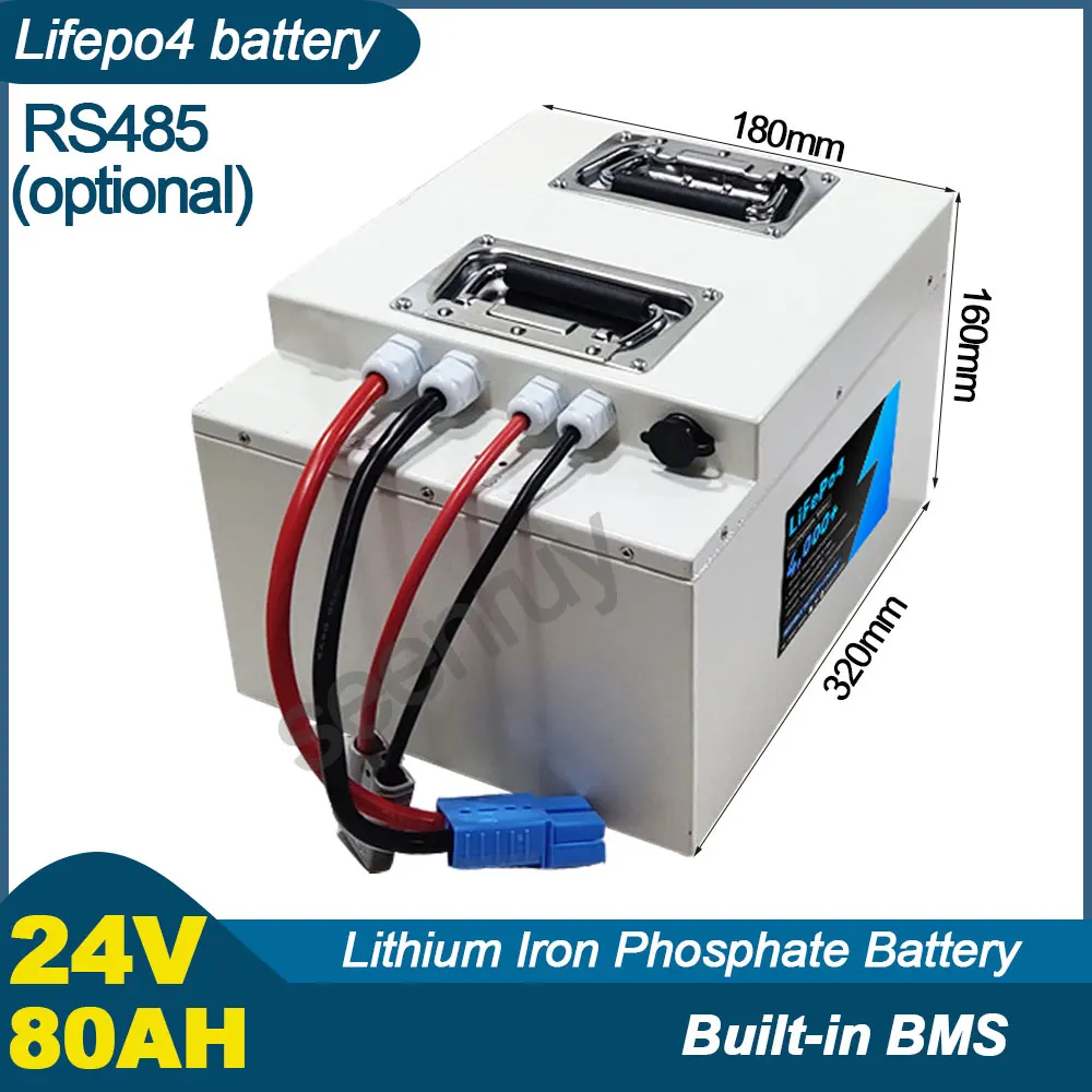 24V 80AH Lifepo4 With Charger Optional RS485  Lithium Iron Phosphate Battery Perfect For 1500W 2000W Sensor Devices EV Robot AGV