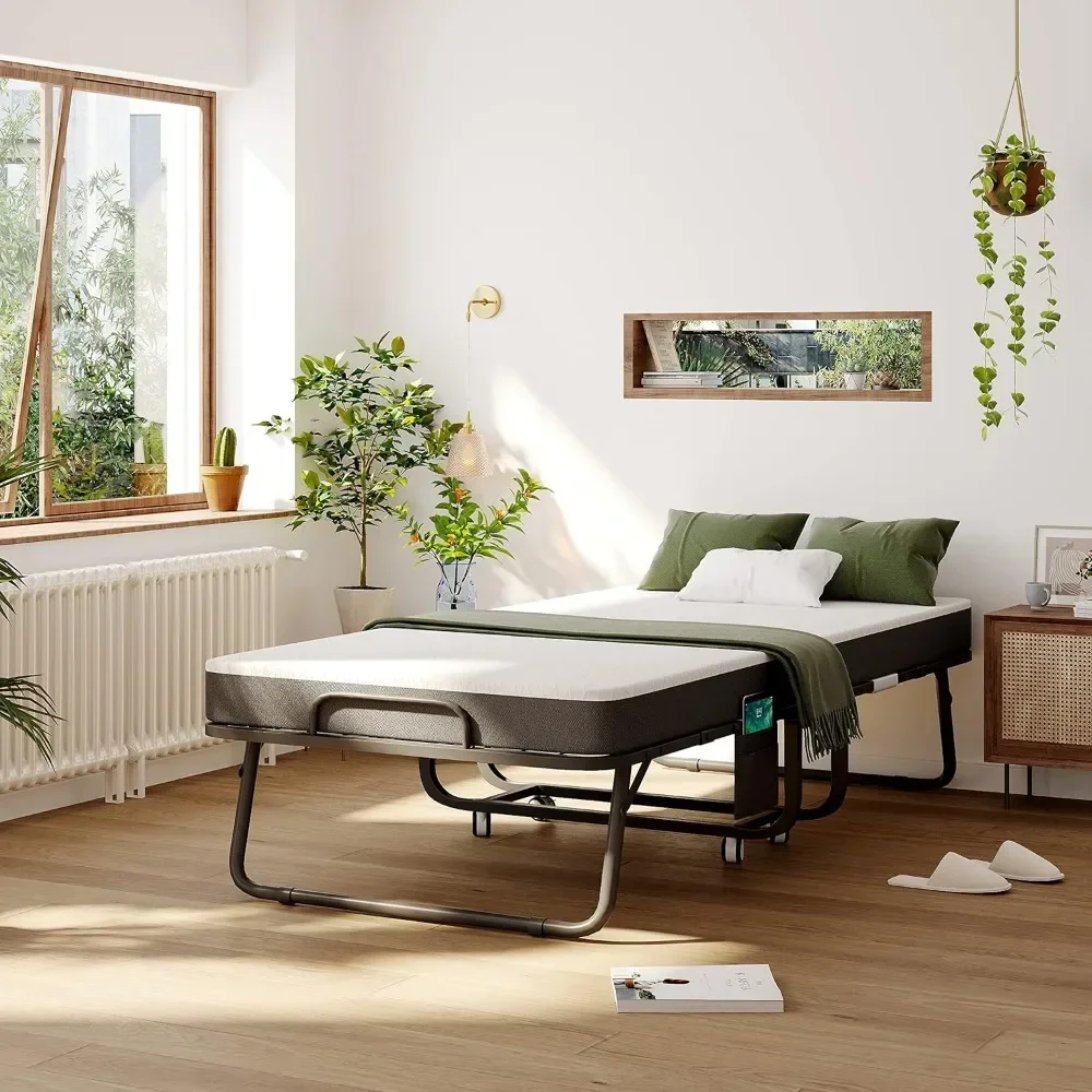 

Folding Bed with Mattress - 75" x 31" Portable Day with 5 inch Memory Foam Mattress and Fabric Storage , Platform