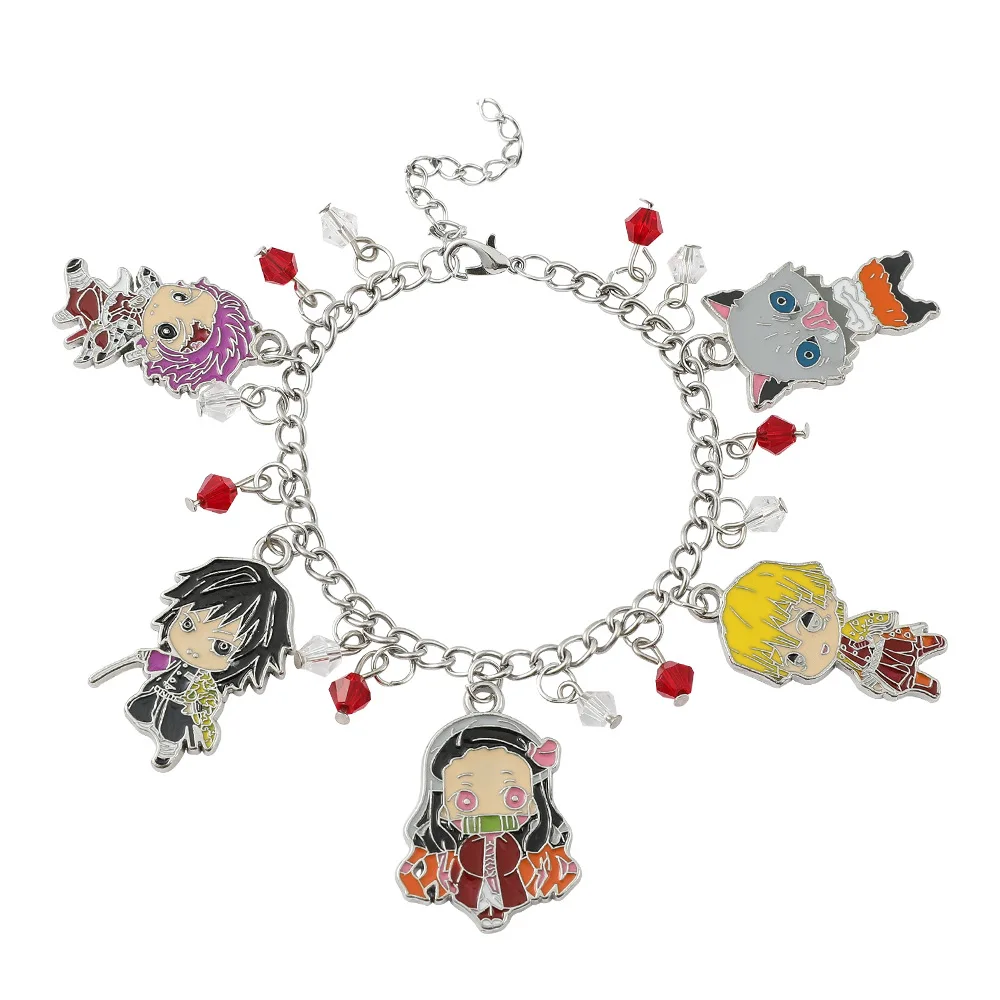Cartoon Charm Bracelet Enamel Figure Pendants Beads Adjustable Alloy Jewelry Holiday Gift for Teen Girls Anime Fans