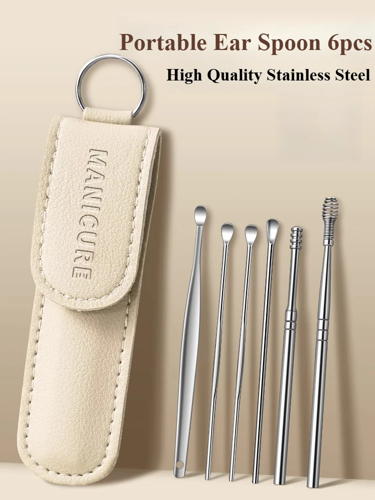 

Earpick Ear Cleaning Tool Set 6Pcs for Home Use New Style Ear Scoop with Spiral Design Storage Bag Earwax Remover Tool